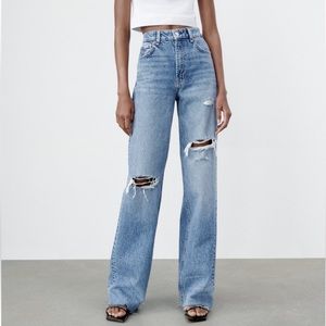 Zara RIPPED WIDE LEG JEANS